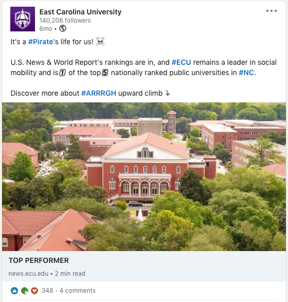 It's a #Pirate's life for us! ☠️ U.S. News & World Report's rankings are in, and #ECU remains a leader in social mobility and is 1️⃣ of the top 5️⃣ nationally ranked public universities in #NC. Discover more about #ARRRGH upward climb ⤵️